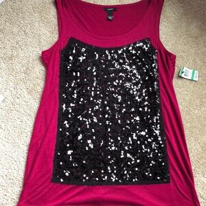 Alfani red Berry black sequin tank top size large shirt sleeveless tank